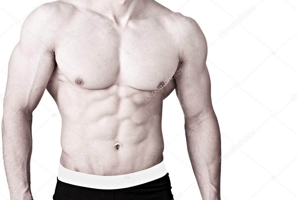Muscular male torso sixpack isolated on white