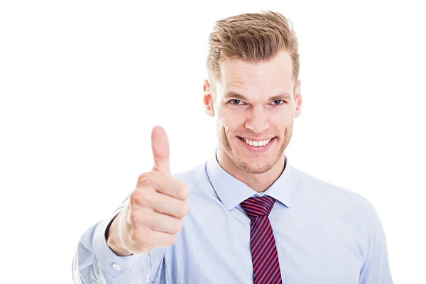 Smiling businessman with thumb up, isolated on whit — Stock Photo, Image