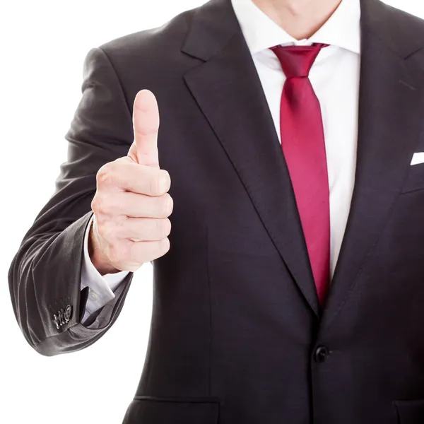 Satisfied businessman showing thumb up, isolated on whit — Stock Photo, Image