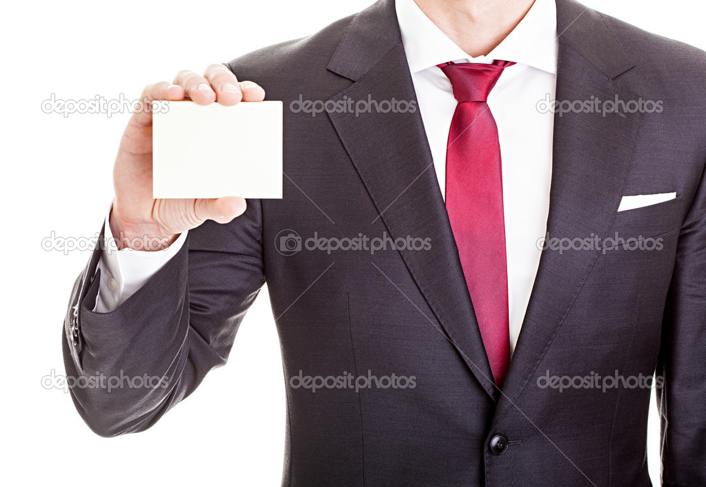 businessman showing blank card