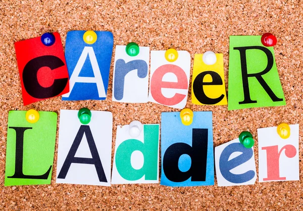 The word career ladder in cut out magazine letters pinned to a c — Stock Photo, Image