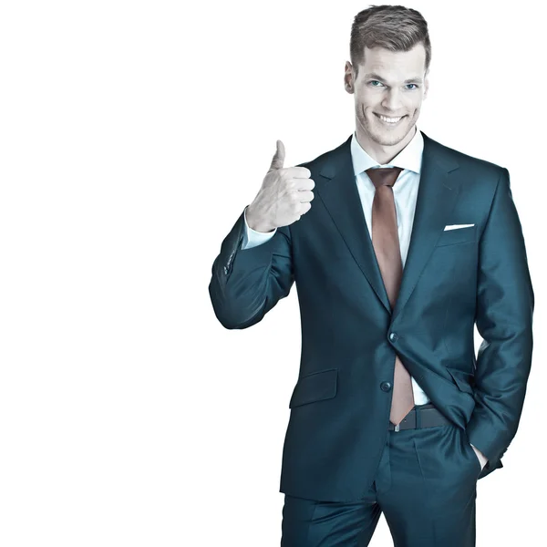 Young professional businessman showing thumb u — Stock Photo, Image