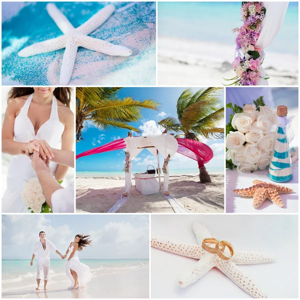 Huwelijksceremonie wanneer op het strand, collage — Stockfoto