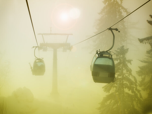 Foggy cable car
