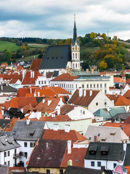 Bekijken op rode daken in cesky krumlov — Stockfoto