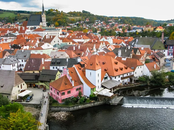 Nézd a piros háztetőkre, Cesky Krumlov — Stock Fotó