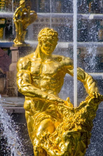 Primer plano Samson Fountain en Peterhof, Rusia —  Fotos de Stock