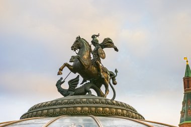 At üstünde bir adam yılanı öldürüyor.