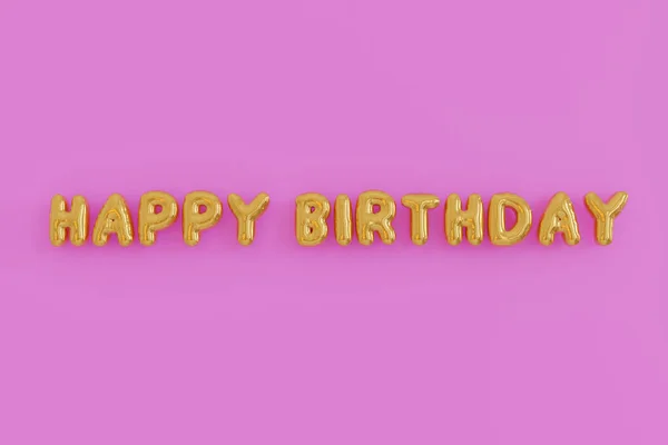 Render Golden Balloon Text Happy Birthday Pink Background Happy Birthday — 图库照片