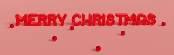 Merry Christmas Text Christmas Balls Red Background Premium Luxury Christmas — Stock Photo, Image