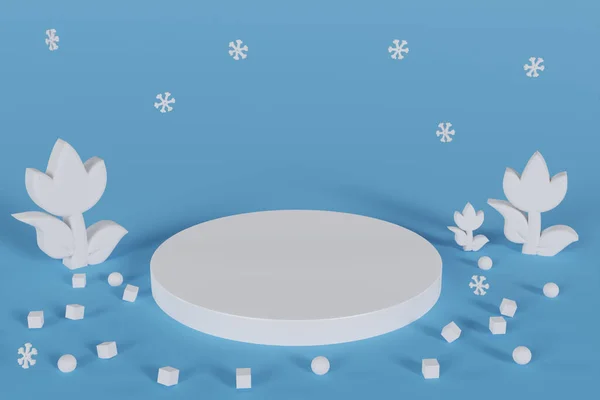 Render Minimal Product Background Christmas Winter Holiday Concept White Podium — Stockfoto