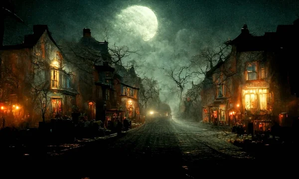 Illustration Halloween Concept Background Castle Graveyard Horror Background Stormy Weather — 스톡 사진