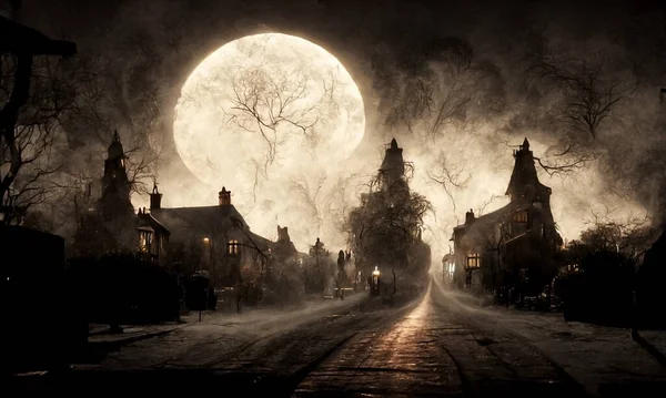 Illustration Halloween Concept Background Castle Graveyard Horror Background Stormy Weather — 스톡 사진