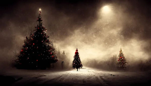 3D Render Merry Christmas HD Wallpaper. Dark vintage lights background. defocused. Beautiful artwork seasonal illustration and copy space background.