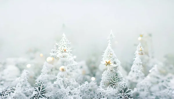 Render Merry Christmas Wallpaper Snowy Night Firs Falling Snow Beautiful — Zdjęcie stockowe