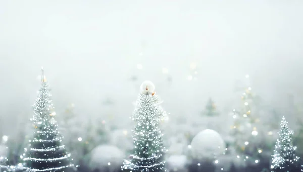 Render Merry Christmas Wallpaper Snowy Night Firs Falling Snow Beautiful — Zdjęcie stockowe