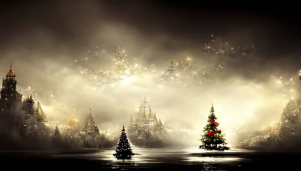 Render Merry Christmas Wallpaper Dark Vintage Lights Background Defocused Beautiful — Foto de Stock