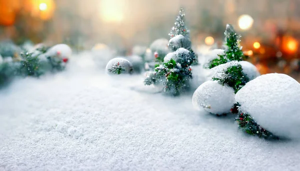 Render Merry Christmas Wallpaper Snowy Night Firs Falling Snow Beautiful — Stockfoto