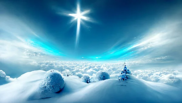 Render Merry Christmas Blue Sky Wallpaper Beautiful Artwork Seasonal Illustration — Foto de Stock