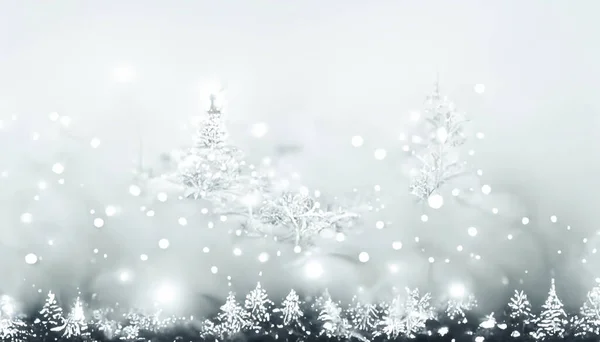 Render Merry Christmas Wallpaper Snowy Night Firs Falling Snow Beautiful — Foto Stock