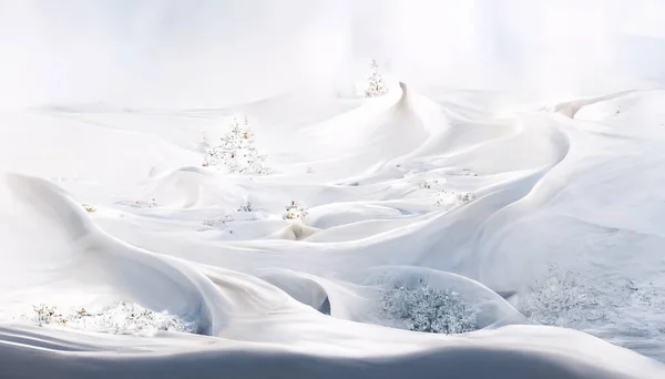 Render Merry Christmas Wallpaper Snowy Night Firs Falling Snow Beautiful — Stock Photo, Image