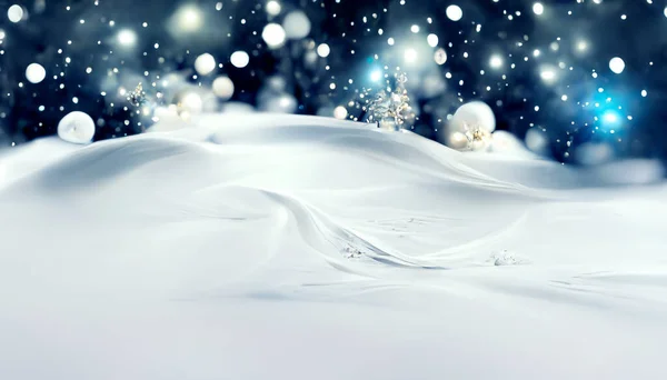 Render Merry Christmas Wallpaper Snowy Night Firs Falling Snow Beautiful — Zdjęcie stockowe