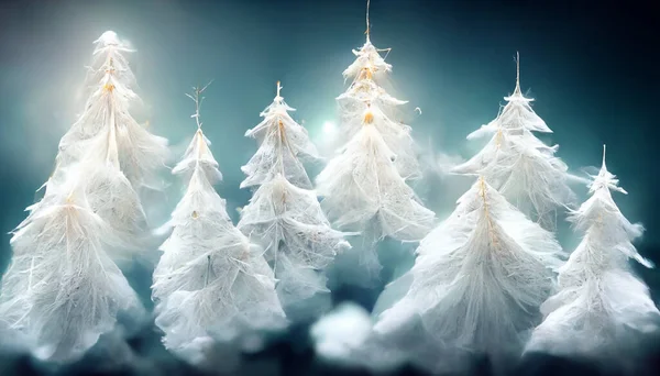 Render Merry Christmas Wallpaper Snowy Night Firs Falling Snow Beautiful — Zdjęcie stockowe