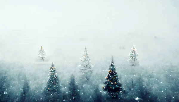 Render Merry Christmas Wallpaper Snowy Night Firs Falling Snow Beautiful — Foto de Stock