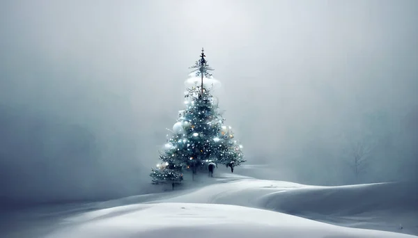 Render Merry Christmas Wallpaper Snowy Night Firs Falling Snow Beautiful — Zdjęcie stockowe