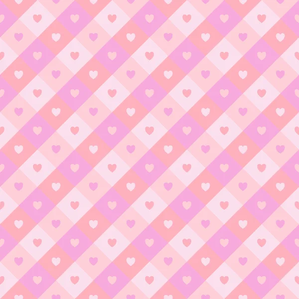 Lovely Checkered Vector Pattern Pink Heart Symbol Nice Romantic Background — Wektor stockowy
