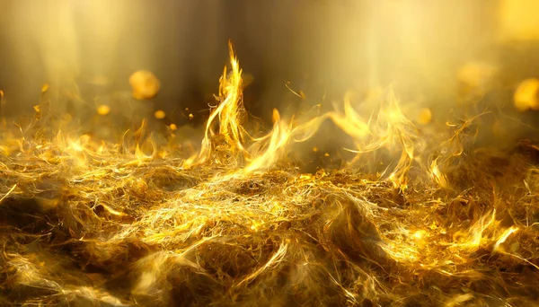 Render Golden Flame Fire Abstract Black Background — Photo