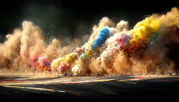 Abstract Drag racing, drifting, and rallying create a beautiful background of sports rubber. 3D illustration