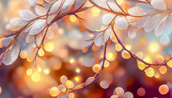 Блестки Блестят Ветвях Узором Светло Серебристый Размытый Фон Рождества Нового — стоковое фото