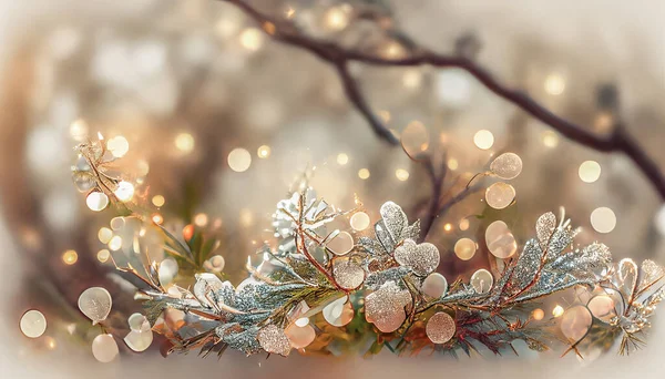 Sparkles Glitter Branches Pattern Light Silver Blur Background Template Christmas — Stok fotoğraf