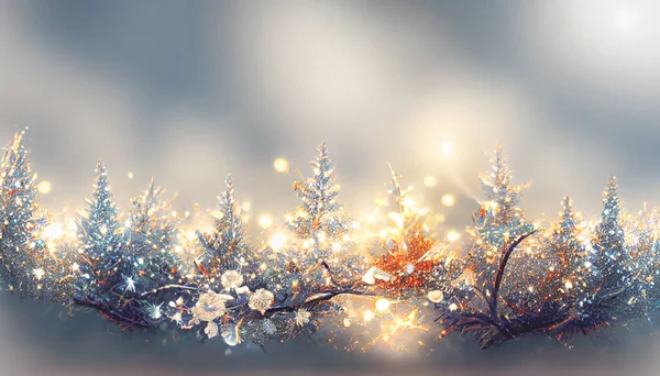 Sparkles Glitter Branches Pattern Light Silver Blur Background Template Christmas — Stock Fotó