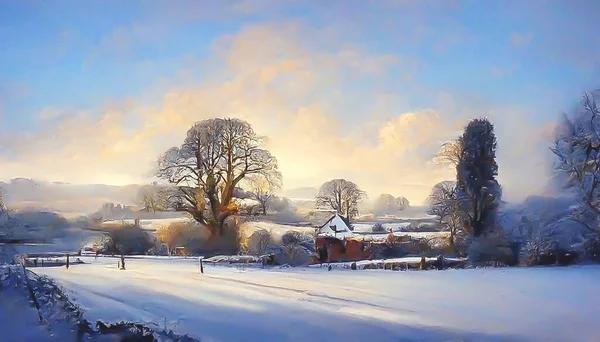 Digital Art Painting Wonderful Winter Ledbury Town Herefordshire England Illustration — Stock fotografie