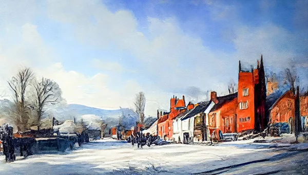 Digital Art Painting Wonderful Winter Ledbury Town Herefordshire England Illustration — Stock fotografie