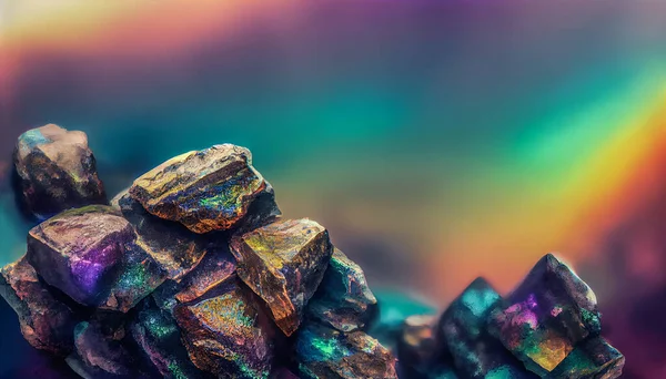 Render Digital Art Iridescent Bismuth Rock Wall Beautiful Wallpaper — 스톡 사진