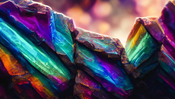 Render Digital Art Iridescent Bismuth Rock Wall Beautiful Wallpaper — Stockfoto