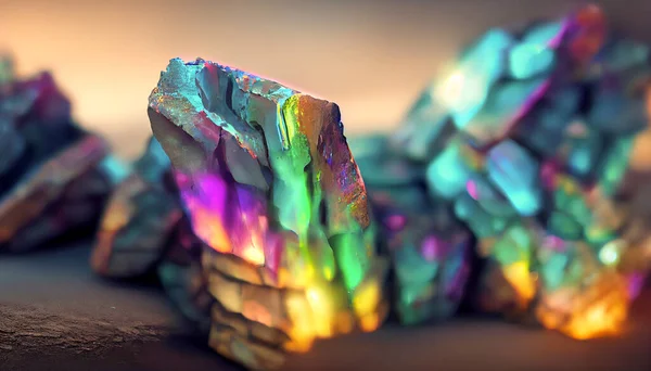 Render Digital Art Iridescent Bismuth Rock Wall Beautiful Wallpaper — Stockfoto