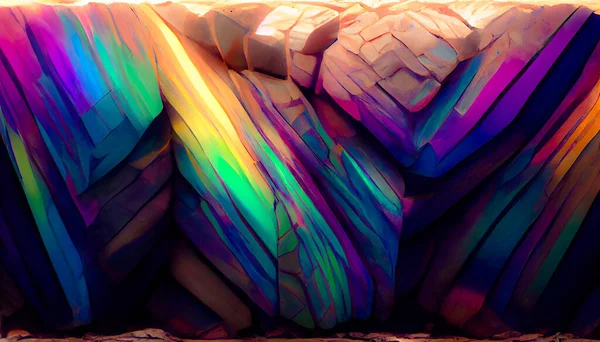 Render Digital Art Iridescent Bismuth Rock Wall Beautiful Wallpaper — Stok fotoğraf