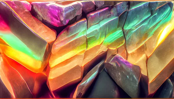 Render Digital Art Iridescent Bismuth Rock Wall Beautiful Wallpaper — Stok fotoğraf