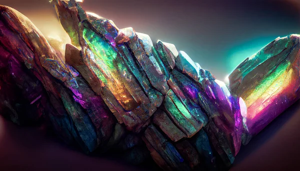 Render Digital Art Iridescent Bismuth Rock Wall Beautiful Wallpaper — Stockfoto