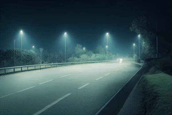 Car Night Footage Showing Headlights Going Bend Illustration — Stockfoto