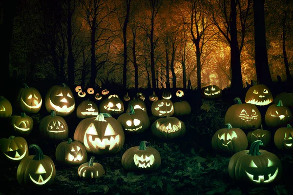 Halloween Pumpkins Spooky Forest Night Illustration — ストック写真