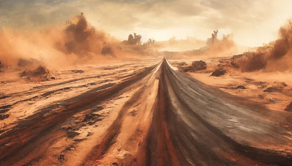 Dust Sand Cloud Dusty Road Scattering Trail Track Fast Movement — Stockfoto