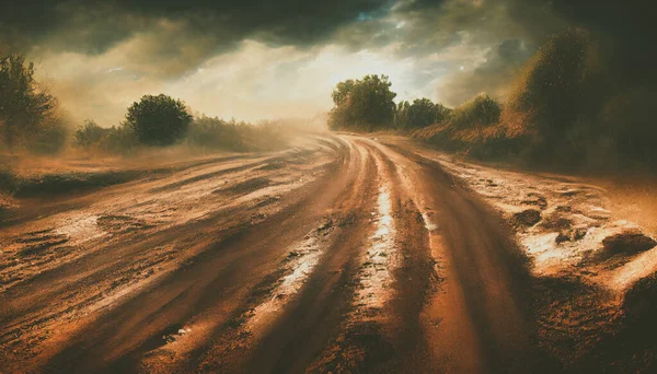 Dust Sand Cloud Dusty Road Scattering Trail Track Fast Movement — Stockfoto