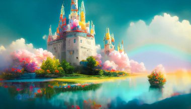 3D illustration Fantasy Castle Wallpaper HD. Beautiful 3D Castle Wallpaper. clipart