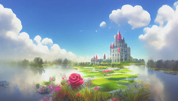 Illustration Fantasy Castle Wallpaper Beautiful Castle Wallpaper — Stok Foto