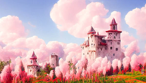 Illustration Fantasy Castle Wallpaper Beautiful Castle Wallpaper — Stockfoto